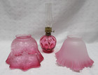 2 Cranberry Glass Lamp Shades with 2 1/4" Fitter & mini hurricane Lamp w/Chimney — photo 1