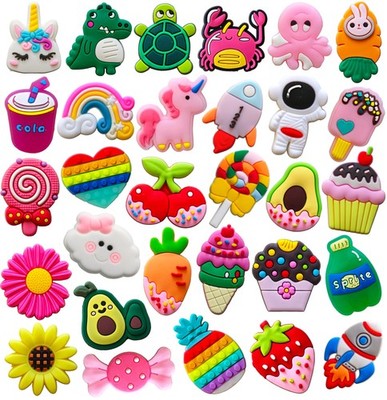 30pc Cute Cartoon Croc Charms for Girls - Kawaii Animal Food Space Pins for Clog