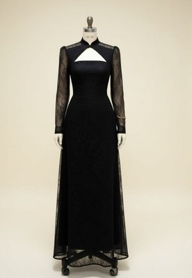 lace keyhole maxi dress in black Murci Onyx Lace Keyhole Maxi Dress by Murci