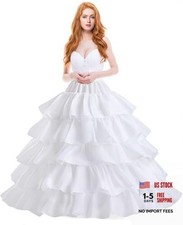 Women's Crinoline Petticoat Underskirt 4 Hoops Skirt 5 Ruffles One Size White