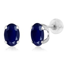 2.04 Cttw 14K White Gold Sapphire Stud Earrings  Gemstone Birthstone  7X5MM