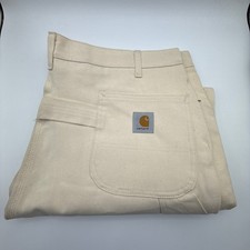 Carhartt Mens 42x30 Natural White Canvas Carpenter Painters Pants USA 72WS NWOT