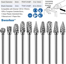 10 Pcs Carbide Burr Set 1/8" Shank Compatible with Dremel Milwaukee Bits Rota...