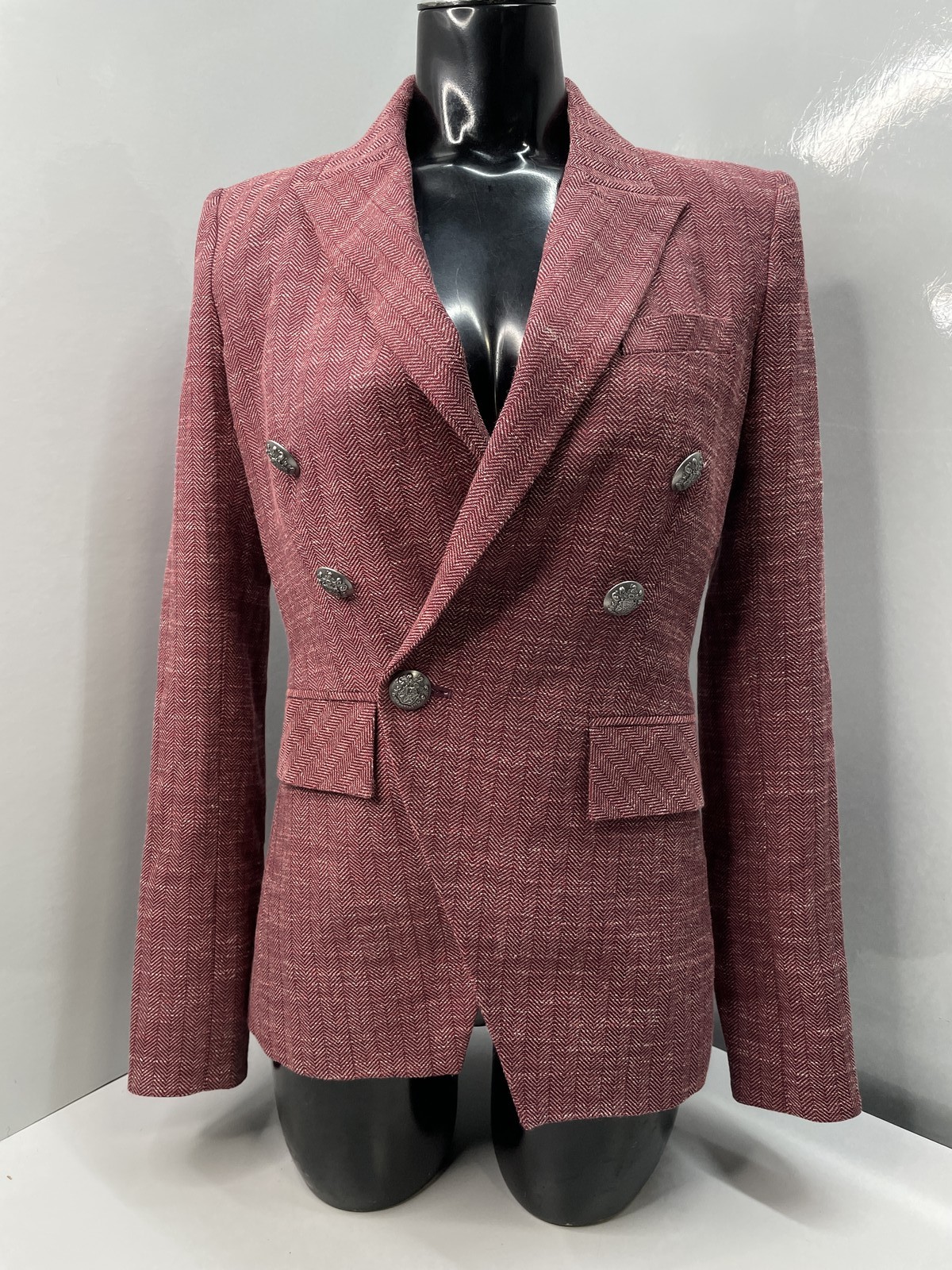 Veronica Beard Womens Jacket Currant Red Size 0 Double Breasted Wool *PREOWNED*
