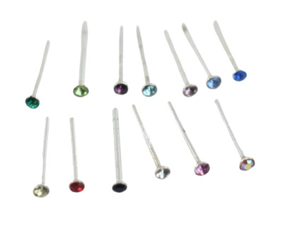 3 Pack 20g Nose Stud 1mm Micro Gem Sterling Silver Straight Bendable Nose Ring