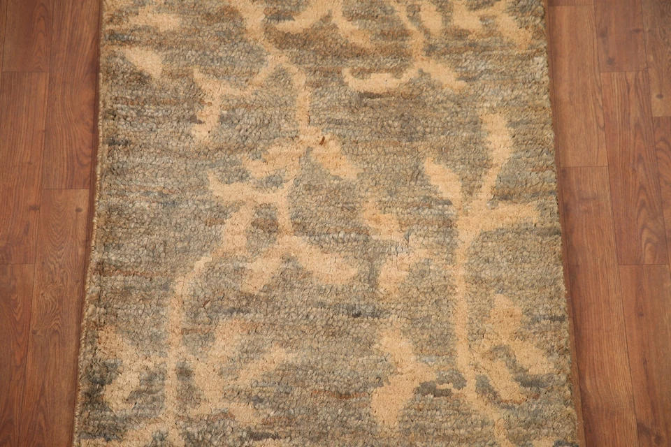 Nature Print Transitional Moroccan Runner Rug 2' 8" x 9' 8" Hand-knotted Carpet - Image 4 of 4