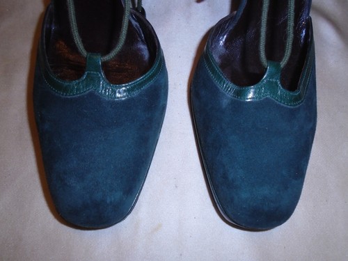 VINTAGE 80s CHARLES JOURDAN PARALLELE GREEN SUEDE LEATHER HIGH HEEL SHOES 6.5 AA - Picture 7 of 11