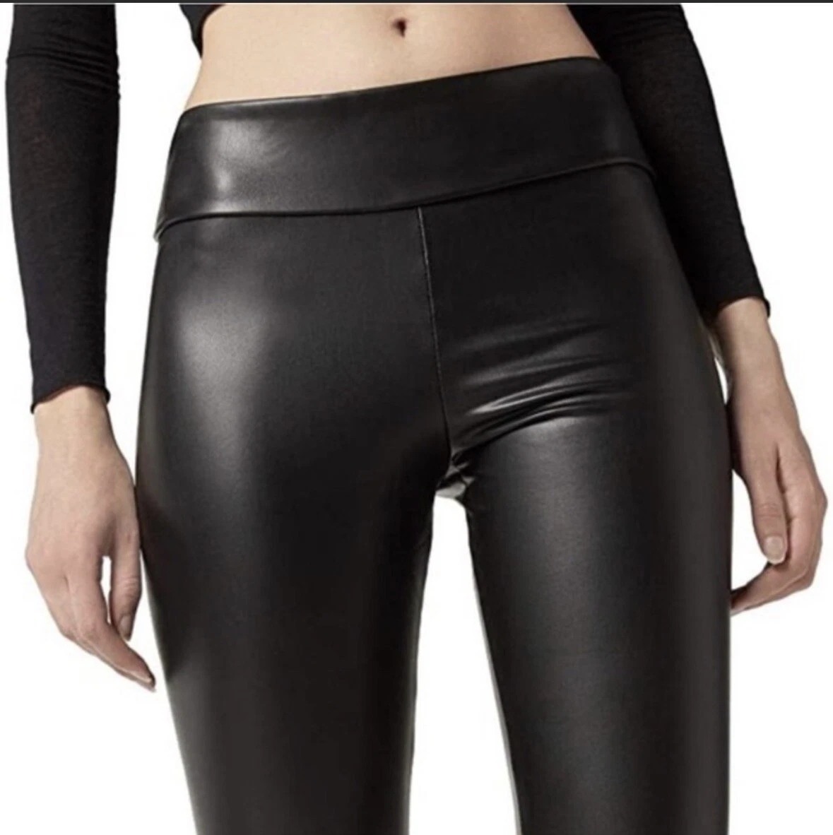 NWOT ! Calzedonia Shape Leather Effect Leggings Black Small Joga