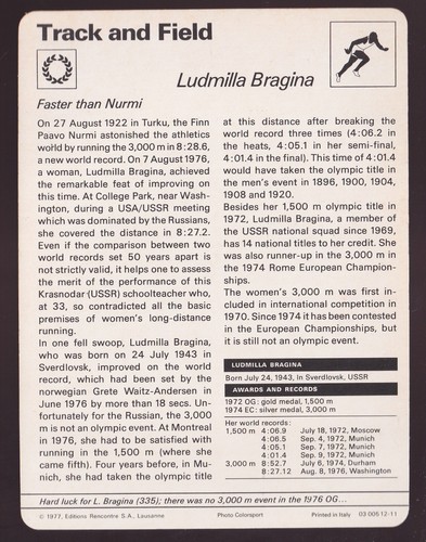 LUDMILLA BRAGINA Track & Field USSR Runner 1977 SPORTSCASTER CARD #12-11 - Picture 2 of 2