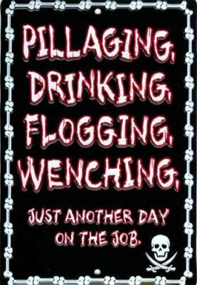 JUST ANOTHER DAY ON THE JOB PIRATES PILLAGING SMALL PARKING SIGN METAL BAR 