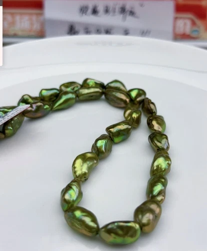 gorgeous 7-8mm south sea baroque green pearl necklace 17inch