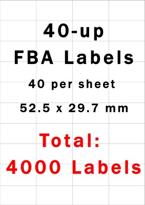 Amazon FBA 40-UP Labels White 52.5 x 29.7 mm on A4 - 100 Sheets - 4000 Labels