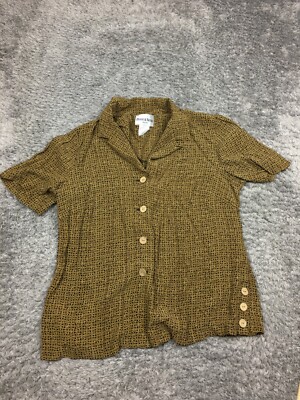 Danny & Nicole Button Up Shirt Womens Size 14W Brown Short Sleeve Wood Button