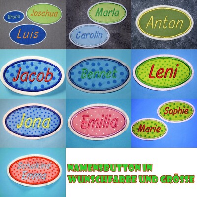 6 - 30 cm Button mit Name in Wunschfarbe Applikation Handmade Patch Flicken XXL