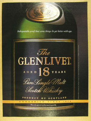 1994 The Glenlivet 18 Year Single Malt Scotch bottle photo vintage print Ad
