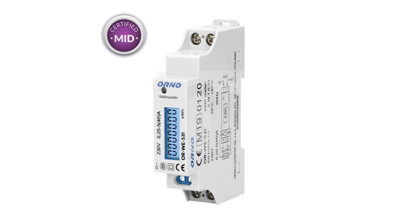Electricity meter 1-phase 40A MID pulse output backlight 1 DIN module TH- /T2UK