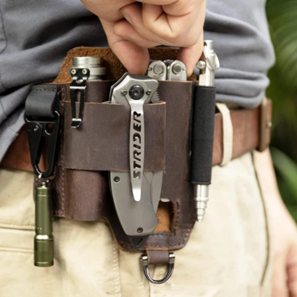 Multi-tool Leather Sheath Outdoor Pocket Organizer Storage Belt Waist Bag