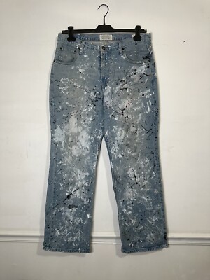 VTG American Eagle Men’s Wide Loose Fit Blue Jeans 34x32 Distressed Paint 