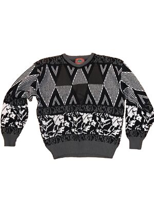Vintage Mens Chartwell Sweater Leather Geometric Fresh Prince 80s 90s Size L