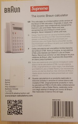 New Supreme New York X Braun ET66 White Calculator Slider Original