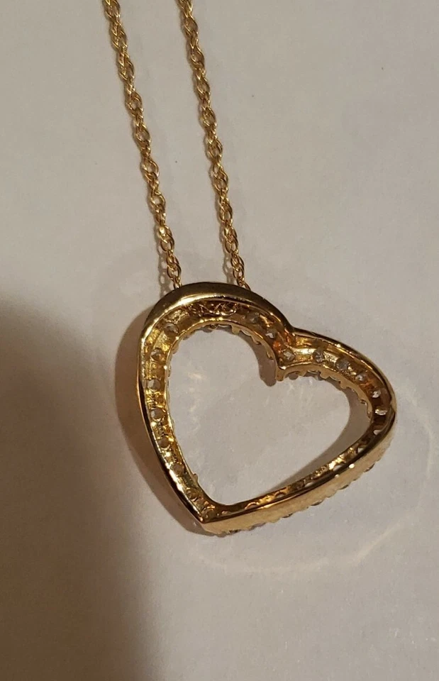 Collar Corazón Abierto Diamonique Oro Amarillo 14k Con Cadena 18"L, 0,80 Cttw, 2,4 Gr Foto 4 de 4