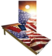 Cornhole Boards USA Flag Sunshine  BEANBAG TOSS GAME w Bags Set 