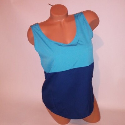 Hype Tank Top Small Blue Colorblock Button Down Back Sleeveless Scoop Neck