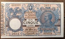 June 17, 1915 Kingdom Of Italy 5 Lire Lateral Matrix Vittorio Emanuele III-STP