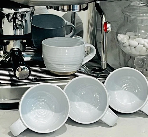 Pottery Barn Quinn Stoneware Coffee Cups White Rustic Mugs *RARE - Set of 4
