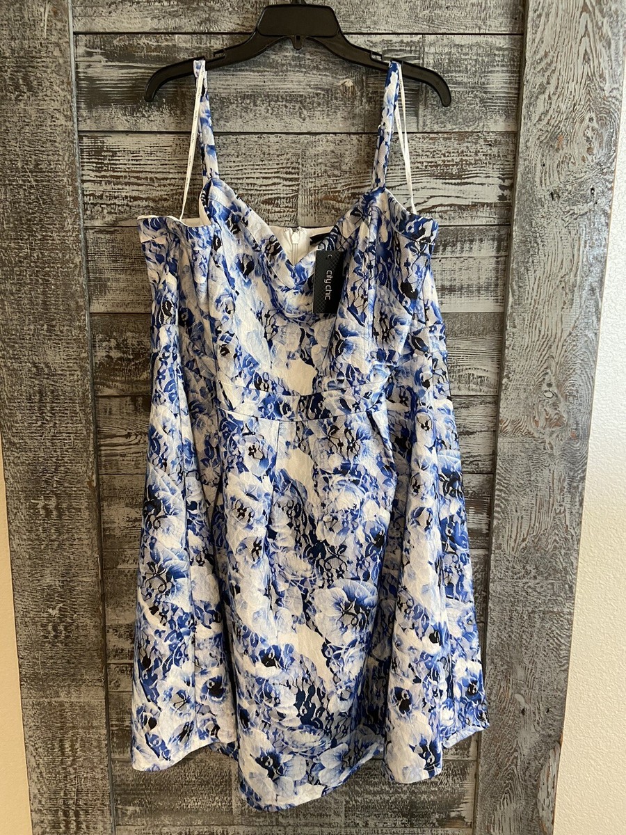 city chic blue floral dress City Chic Dress Blue Bloom Women Size XXL Marine Blue NWT $119 MSRP