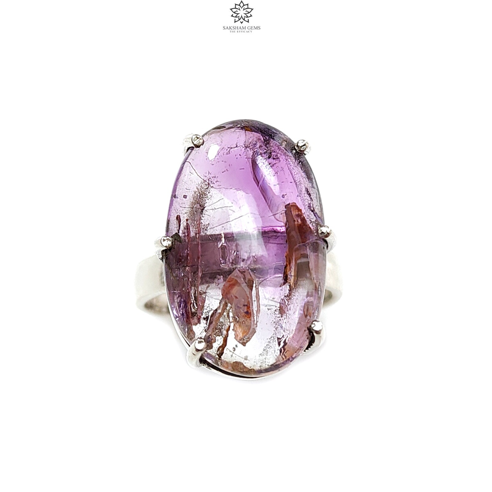 7.57gms Natural Super Seven Amethyst Gemstone Fancy Plain Silver Adjustable Ring