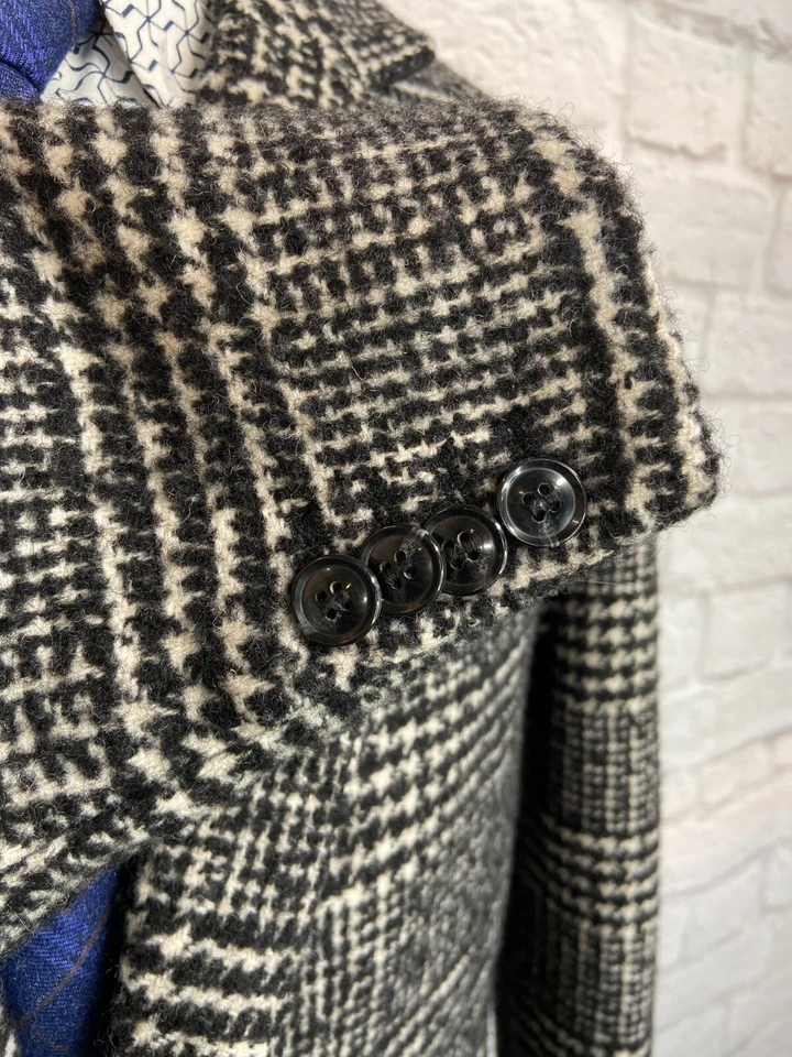 H&M Mens Gray GLEN PLAID Wool SLIM FIT Button-Front Topcoat OVERCOAT SIZE 36R - Image 3 of 4