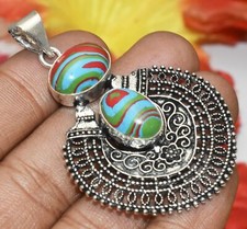Rainbow Calsilica Gemstone Pendant 925 Sterling Silver Plated U310-A230