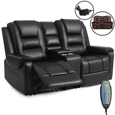 Black Faux Leather Massage Recliner Loveseat Couch Set Home Theater Sofa Remote
