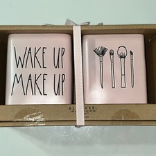 rae dunn wake up make up vanity brush holder gift set Pink HTF NEW
