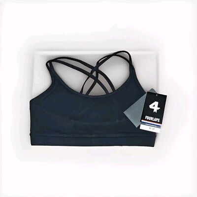 4Laps 4FourLaps Vitality Sports Bra SZ MED Black Crisscross Back Stretchy NWT 