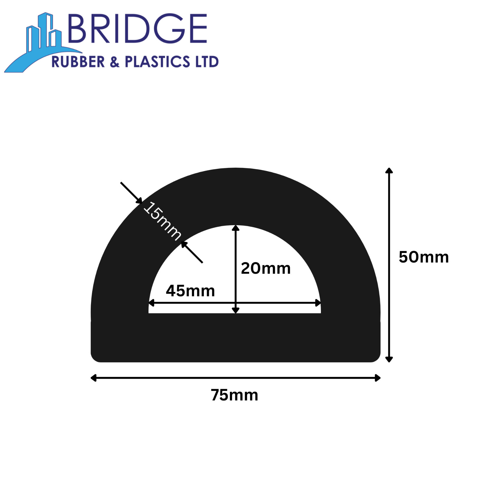 검정색 속이 빈 D형 해양용 고무 펜더 - 폭 75mm x 높이 50mm - 최대 길이 3m 2