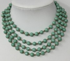 VTG Art Deco Long Green Mottled Art Glass Flapper Beads 66   Layer Necklace