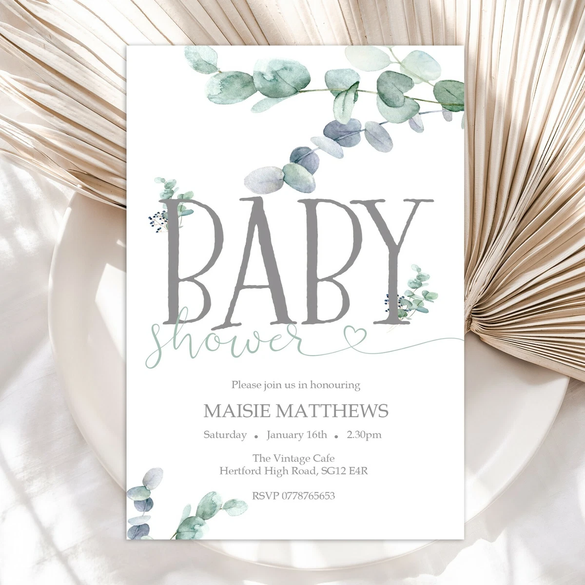 Baby Shower Invitation Eucalyptus Baby Shower Invite Greenery Baby