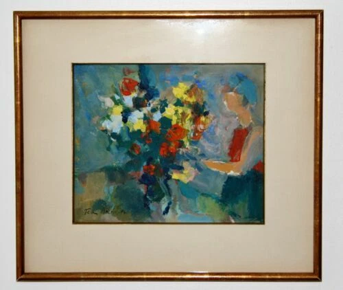 Peintures du XXe siècle et contemporaines huiles encadrés fleur, arbre