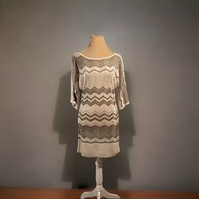 My Michelle Sweater Dress Medium Ivory Metallic 3/4 Sleeves 