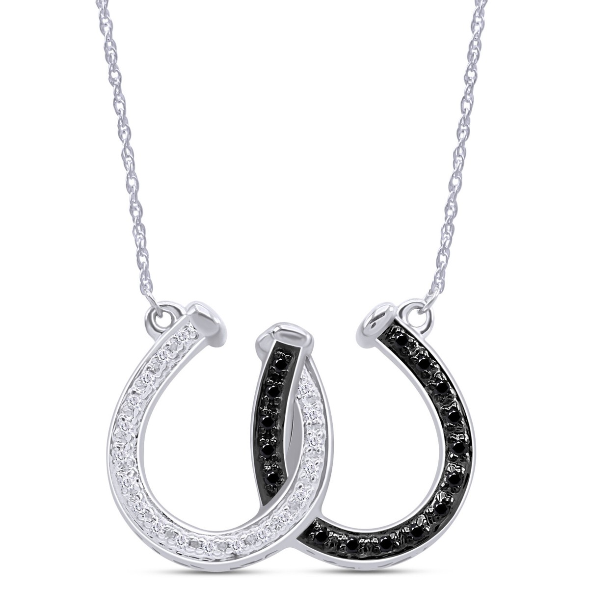 1/6ct White & Black Real Diamond Horseshoe Pendant 18 1/6ct White & Black Real Diamond Horseshoe Pendant 18