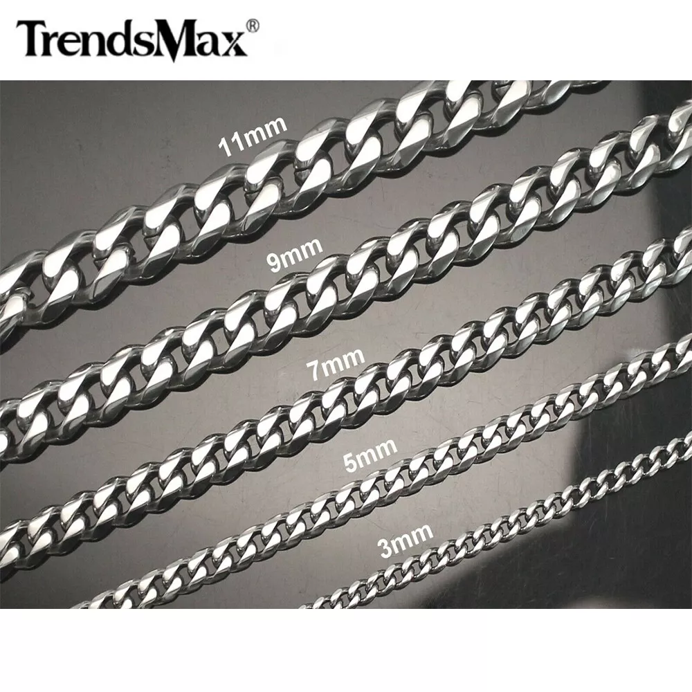 Mens Silver 316L Stainless Steel Cuban Curb Chain Necklace Choker  3/5/7/9/11mm