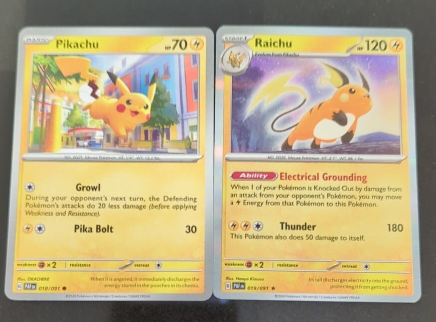 ⚡ Pokemon PAF SV Paldean Fates Pikachu 18 & Raichu 19 Rare Holo card NM