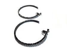 CLIP-ON LARGE CRYSTAL BLACK HOOP CLEAR RHINESTONE PAVED 3 INCH HOOP EARRINGS
