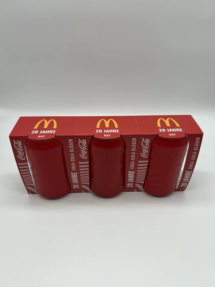 COCA-COLA 20 Jahre 2025 - 3er Set Rot McDonalds Trinkglas Gläser Limitiert Coca Cola Glas