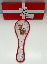 Temptations Christmas Holiday Reindeer Glass Spoon Rest NIB