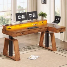 59" L Shaped Electric Standing Desk, Sit Stand Computer Table for Home Office