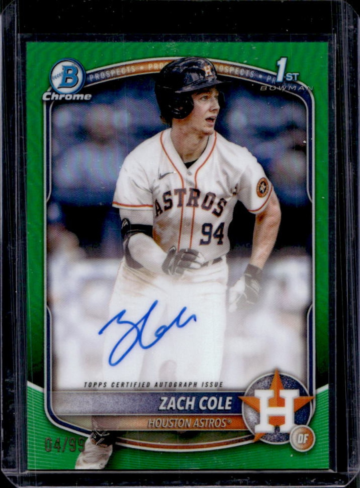 2025 Bowman Chrome Zach Cole Auto Green Refractor 1st Prospect #4/99 Astros