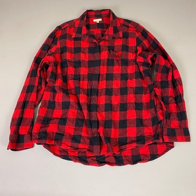 North Crest Flannel Shirt Top Women's 2X Outdoor Red Black Buffalo Plaid Cotton